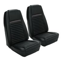 1969 Mustang Mach 1/Shelby Coupe Upholstery Set w/ Hi-Back Bucket Seats (Full Set) Black w/ Gray Stripe