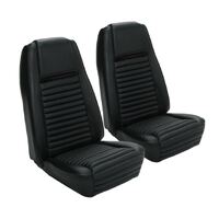 1969 Mustang Mach 1/Shelby Coupe Upholstery Set w/ Hi-Back Bucket Seats (Full Set) Black w/ Black Stripe