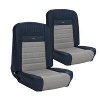 1964.5-65 Mustang Deluxe Pony Upholstery Set w/ Bucket Seats (Front Only) Blue/White