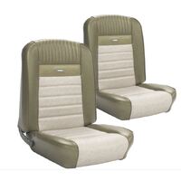 1964.5-65 Mustang Deluxe Pony Upholstery Set w/ Bucket Seats (Front Only) Ivy Gold/White