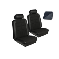 1969 Mustang Delxue/Grande Upholstery Set w/ Bucket Seats (Front Only) Dark Blue w/ Ruffino Grain Inserts