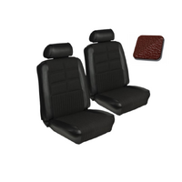 1969 Mustang Delxue/Grande Upholstery Set w/ Bucket Seats (Front Only) Dark Red w/ Kiwi Grain Inserts