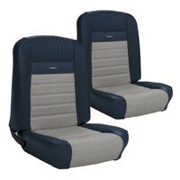 1964.5-66 Mustang Coupe Deluxe Pony Upholstery Set w/ Bucket Seats (Full Set) Blue/White