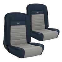 1964.5-65 Mustang Coupe Deluxe Pony Upholstery Set w/ Bucket Seats (Full Set) Blue/White