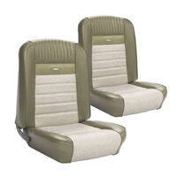 1964.5-65 Mustang Coupe Deluxe Pony Upholstery Set w/ Bucket Seats (Full Set) Ivy Gold/White