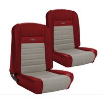 1964.5-65 Mustang Coupe Deluxe Pony Upholstery Set w/ Bucket Seats (Full Set) Red Metallic/White