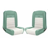 1964.5-66 Mustang Coupe Deluxe Pony Upholstery Set w/ Bucket Seats (Full Set) Turquoise/White