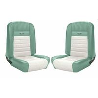 1964.5-65 Mustang Coupe Deluxe Pony Upholstery Set w/ Bucket Seats (Full Set) Turquoise/White