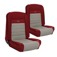 1964.5-65 Mustang Coupe Deluxe Pony Upholstery Set w/ Bucket Seats (Full Set) Red/White