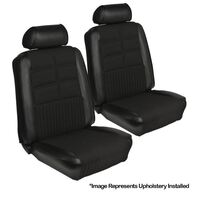 1969 Mustang Coupe Grande Cloth Upholstery Set w/ Bucket Seats (Full Set) Black Vinyl Trim & Black Tweed Cloth