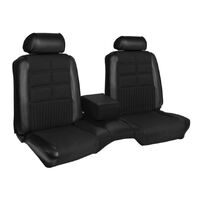 1969 Mustang Grande Cloth Upholstery Set w/ Bench Seat (Front Only) Black Vinyl Trim & Black Tweed Cloth