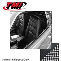 1970 Mustang Coupe Grande Sport Seat Cloth Upholstery Set w/ Hi-Back Bucket Seats (Full Set) Black Trim/Black/White Houndstooth