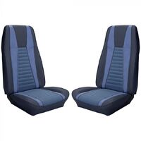 1972-73 Mustang Mach 1 Coupe Sport Seat Upholstery Set w/ No Stripe on Rear (Full Set) Dark Blue w/ Light Blue Stripes