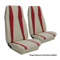 1972-73 Mustang Mach 1 Coupe Sport Seat Upholstery Set w/ No Stripe on Rear (Full Set) White w/ Vermillion Stripes