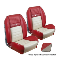 1964 1/2-66 Mustang Coupe Deluxe Pony Sport Seat ll w/ Bucket Seats (Full Set) Bright Red/White