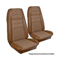 1970 Mustang Convertible Grande Sport Seat Cloth Upholstery Set w/ Hi-Back Bucket Seats (Full Set) Ginger Trim/Brown/Tan Houndstooth