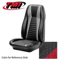 1971-73 Mustang Mach 1 Convertible Sport Seat Upholstery Set - No Stripes on Rear Seat (Full Set) Black w/ Vermillion Stripes