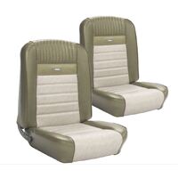 1964.5-66 Mustang Fastback Deluxe Pony Upholstery Set w/ Bucket Seats (Full Set) Ivy Gold/White