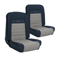 1964.5-64 Mustang Fastback Deluxe Pony Sports Seat Upholstery Set w/ Bucket Seats (Full Set) Blue/White