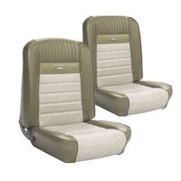1964.5-64 Mustang Fastback Deluxe Pony Sports Seat Upholstery Set w/ Bucket Seats (Full Set) Ivy Gold/White
