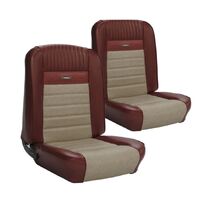 1964.5-64 Mustang Fastback Deluxe Pony Sports Seat Upholstery Set w/ Bucket Seats (Full Set) Emberglow/ Parch