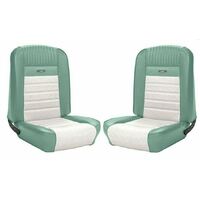 1964.5-64 Mustang Fastback Deluxe Pony Sports Seat Upholstery Set w/ Bucket Seats (Full Set) Turquoise/White