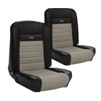 1964.5-64 Mustang Fastback Deluxe Pony Sports Seat Upholstery Set w/ Bucket Seats (Full Set) Black/White