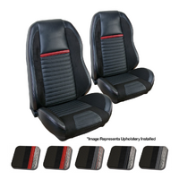 1969-70 Mach 1/Shelby Coupe Sport R Upholstery Set (Rear Only) Premium Vinyl, Grey Stripe/Red Stitch