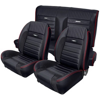 1964.5-66 Mustang Coupe Deluxe Pony Sport-R Series Upholstery Set w/ Bucket Seats (Full Set) Charcoal/Black/Red Stitching