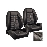 1964-67 Mustang Convertible Sport XR Upholstery Set w/ Low Back Bucket Seats (Full Set) Grey Stitching, Black Grommets