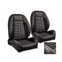 1964-67 Mustang Convertible Sport XR Upholstery Set w/ Low Back Bucket Seats (Full Set) Red Stitching, Black Grommets