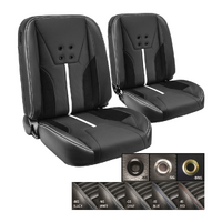 1964-67 Mustang Convertible Sport-FXR Seat Upholstery Set (Full Set) OE Vinyl, Black Stitching, Black Grommets, Black Stripes