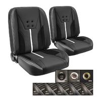 1964-69 Mustang Coupe Sport-FXR Seat Upholstery Set (Rear Only) Premium Vinyl, Black Stitching, Black Grommets, White Stripes