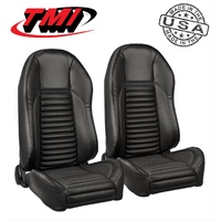 1969 - 1970 Mustang Pro Series High Back Complete Front Seats - Mach 1 Black with Black Stripe
