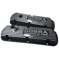 Finned Aluminium Valve Covers Cobra Powered By Ford - Outline Letters, Black Wrinkle