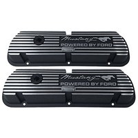 Finned Aluminium Valve Covers Mustang Script Powered By Ford Black Wrinkle