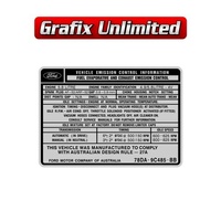 XD Falcon ZJ Fairlane FC LTD Vehicle Emission Control Decal - Silver 5.8 1978