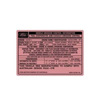 XE Falcon ZK Fairlane FD LTD Emissions Decal 4.9L 302 5.8L 351 V8 1982