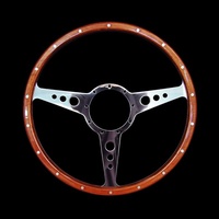 Classic 3 Spoke Flat Wood Rim Steering Wheel 9 Bolt - 13"