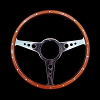 Classic 3 Spoke Flat Wood Rim Steering Wheel 9 Bolt - 14"