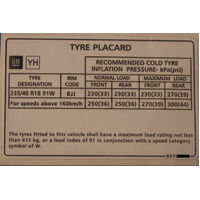 Holden Commodore 18" Tyre Placard Decal