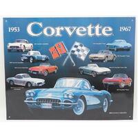 Metal Tin Sign - 12" x 15" - Corvette 1953 - 1967