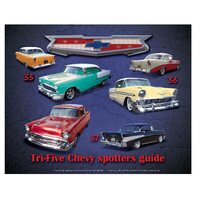 Metal Tin Sign - 12" x 15" - Chevy Tri Five Spotters Guide 1955 1956 1957