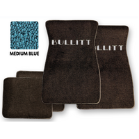 1964-73 Mustang Floor Mats Set with Bullitt Script Logo (Medium Blue)