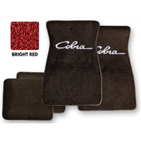 1964-73 Mustang Floor Mats Set with Cobra Script Logo (Bright Red)