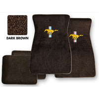 1964 - 1973 Mustang Floor Mats with Gold Mustang Logo (Dark Brown)