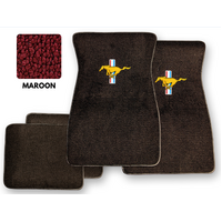 1964 - 1973 Mustang Floor Mats with Gold Mustang Logo (Maroon)