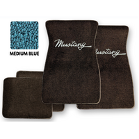 1964-73 Mustang Floor Mats Set with Mustang Script Logo (Medium Blue)