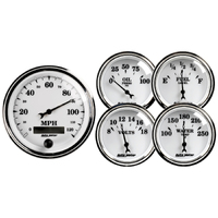 Old Tyme White II 5 Piece Gauge Kit w/ Electric Speedometer (3-3/8" & 2-1/16")