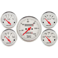 Arctic White 5 Piece Gauge Kit (3-3/8" & 2-1/16") w/ Mechanical Speedometer